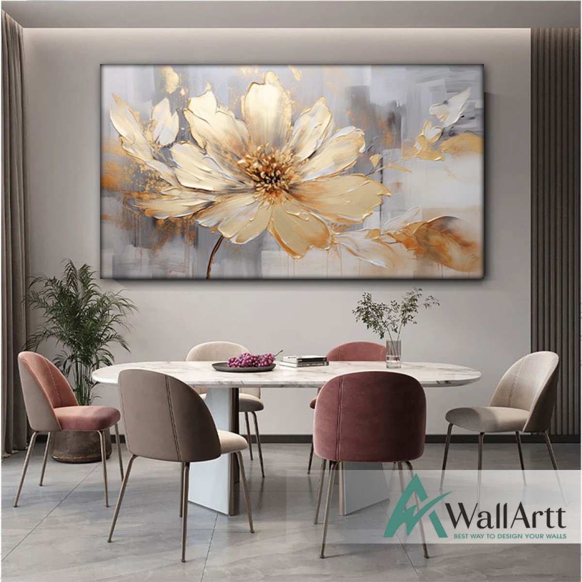 Gold Flower 3d Heavy Textured Partial Oil Painting